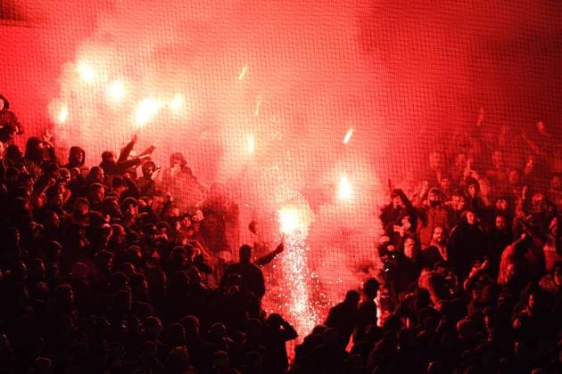 Soccer UEFA Europa League matchday 8 Ajax Amsterdam Galatasaray SK on 30 01 2025 at the Johan Cruijff ArenA in Amsterdam Fans of Galatasaray Istanbul ignite Bengalos Pyro Pyrotechnics Flares Smoke bombs in the fan block xRx