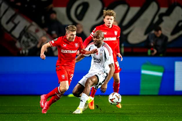 FC Twente midfielder Michal Sadilek , Besiktas JK midfielder Al Musrati during the match Twente Besiktas at the Grolsch Veste for the UEFA Europa League League League phase Matchday 8 season 2024 2025 in ENSCHEDE, Netherlands on 30 january 2025, photo by Marcel van Dorst EYE4images Defodi 746 212127 Defodi-746