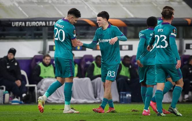 Anderlecht s Luis Vazquez celebrates after scoring during a soccer game between Belgian soccer team RSC Anderlecht and German Hoffenheim, Thursday 30 January 2025 in Brussels, on day 8 8 of the group stage of the UEFA Europa League tournament. VIRGINIExLEFOUR  x111479865x