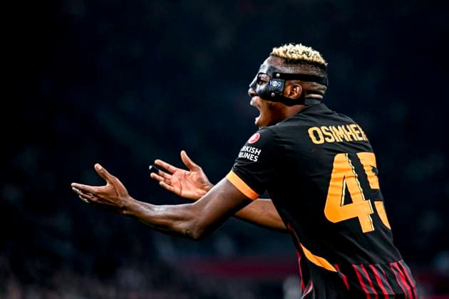 Galatasaray forward Victor Osimhen, during the match Ajax - Galatasaray at the Johan Cruijff ArenA for the UEFA Europa League - League phase - Matchday 8 season 2024-2025 in AMSTERDAM, Netherlands on 30 januari 2025, (photo by Stefan Koops EYE4images DeFodi Images) Defodi-746_212148 Defodi-746