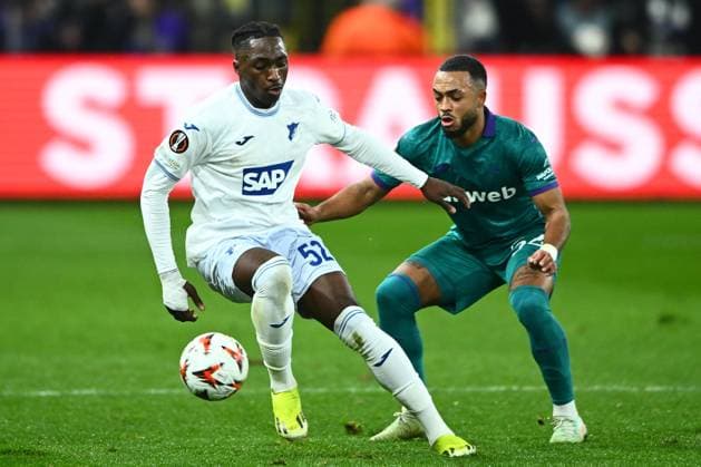 RSC Anderlecht v Hoffenheim - UEFA Europa League ANDERLECHT, BELGIUM - JANUARY 30 : Mokwa David of Hoffenheim and Sardella Killian defender of RSC Anderlecht during the UEFA Europa League 2024 25 League Phase MD8 match between RSC Anderlecht and Hoffenheim on January 30, 2025 in Anderlecht, Belgium, 30 01 2025 Anderlecht Belgium  Copyright: xGvgx