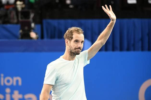 TENNIS : Open Sud de France ATP, Tennis Herren 250 - 30 01 2025 MONTPELLIER, FRANCE - 30 JANVIER : Richard GASQUET (G) lors de son hommage pour la fin de sa carriere lors du tournoi Open Sud de France ATP 250 a Montpellier le 30 janvier 2025. France  Copyright: xValentinaxClaretx