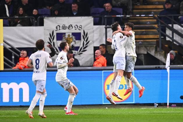 RSC Anderlecht v Hoffenheim - UEFA Europa League ANDERLECHT, BELGIUM - JANUARY 30 : Hoffenheim celebrates scoring the 1-1 during the UEFA Europa League 2024 25 League Phase MD8 match between RSC Anderlecht and Hoffenheim on January 30, 2025 in Anderlecht, Belgium, 30 01 2025 Anderlecht Belgium  Copyright: xGvgx
