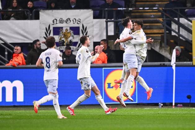 RSC Anderlecht v Hoffenheim - UEFA Europa League ANDERLECHT, BELGIUM - JANUARY 30 : Hoffenheim celebrates scoring the 1-1 during the UEFA Europa League 2024 25 League Phase MD8 match between RSC Anderlecht and Hoffenheim on January 30, 2025 in Anderlecht, Belgium, 30 01 2025 Anderlecht Belgium  Copyright: xGvgx