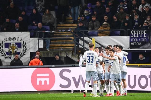 RSC Anderlecht v Hoffenheim - UEFA Europa League ANDERLECHT, BELGIUM - JANUARY 30 : Hoffenheim celebrates scoring the 1-1 during the UEFA Europa League 2024 25 League Phase MD8 match between RSC Anderlecht and Hoffenheim on January 30, 2025 in Anderlecht, Belgium, 30 01 2025 Anderlecht Belgium  Copyright: xGvgx