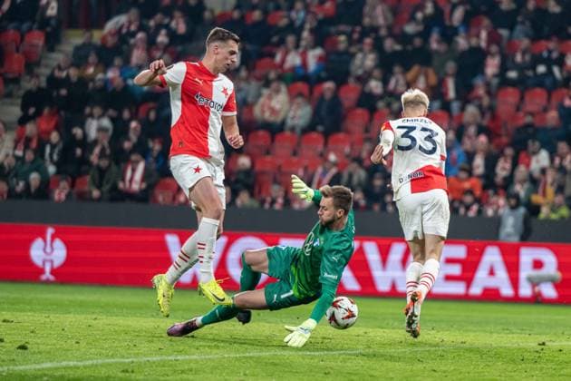 Daniel Fila in a scoring chance during UEFA Europa league match, SK Slavia Prague - Malmo FF , 30. january 2025, Fortuna Arena, Prague, Czech republic Copyright: xMICHALxFAJT,ZOSPORTU.SKx FAJ_2528