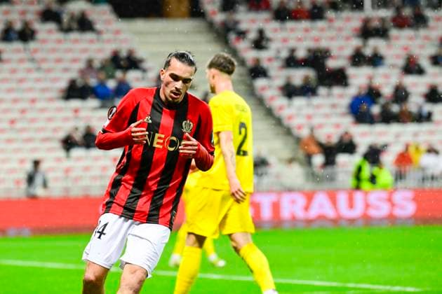 FOOTBALL : OGC Nice VS FK Bodo Glimt - UEFA Europa League - 30 01 2025 L OGC Nice recoit le FK Bodo Glimt Ã l Allianz Riviera dans le cadre de la huiteme journÃ e d UEFA Europa League. Fares Bousnina (OGCN) NiceFrance  Copyright: xWilliamxCannarellax