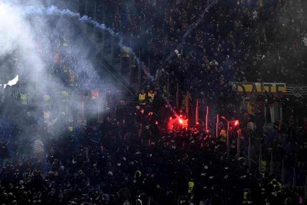 Clashes between fans during the Europa League football match between AS Roma and Eintracht Frankfurtat Olimpico stadium in Rome (Italy), January 30, 2025. AndreaxStaccioli