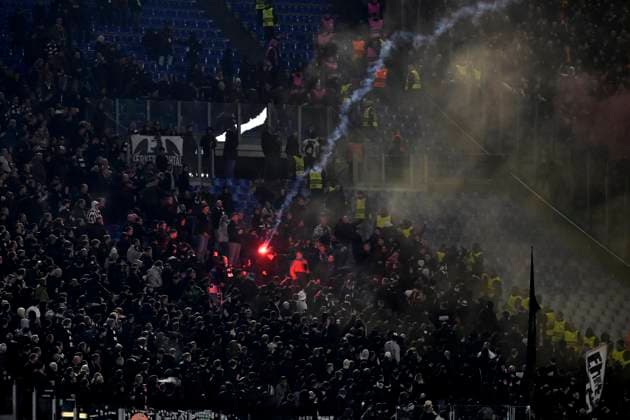 Clashes between fans during the Europa League football match between AS Roma and Eintracht Frankfurtat Olimpico stadium in Rome (Italy), January 30, 2025. AndreaxStaccioli