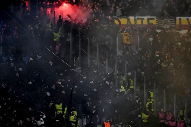 Clashes between fans during the Europa League football match between AS Roma and Eintracht Frankfurtat Olimpico stadium in Rome (Italy), January 30, 2025. AndreaxStaccioli