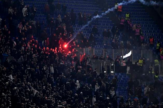 Clashes between fans during the Europa League football match between AS Roma and Eintracht Frankfurtat Olimpico stadium in Rome (Italy), January 30, 2025. AndreaxStaccioli