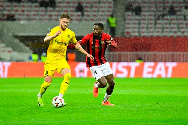 FOOTBALL : OGC Nice VS FK Bodo Glimt - UEFA Europa League - 30 01 2025 L OGC Nice recoit le FK Bodo Glimt Ã l Allianz Riviera dans le cadre de la huiteme journÃ e d UEFA Europa League. Kasper Hogh (FKBG) MoÃ¯se Bombito (OGCN) NiceFrance  Copyright: xWilliamxCannarellax