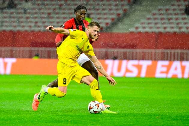 FOOTBALL : OGC Nice VS FK Bodo Glimt - UEFA Europa League - 30 01 2025 L OGC Nice recoit le FK Bodo Glimt Ã l Allianz Riviera dans le cadre de la huiteme journÃ e d UEFA Europa League. Kasper Hogh (FKBG) MoÃ¯se Bombito (OGCN) NiceFrance  Copyright: xWilliamxCannarellax