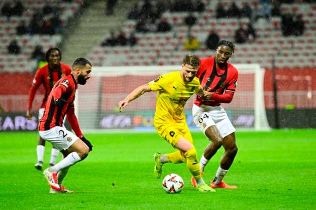FOOTBALL : OGC Nice VS FK Bodo Glimt - UEFA Europa League - 30 01 2025 L OGC Nice recoit le FK Bodo Glimt Ã l Allianz Riviera dans le cadre de la huiteme journÃ e d UEFA Europa League. Kasper Hogh (FKBG) NiceFrance  Copyright: xWilliamxCannarellax