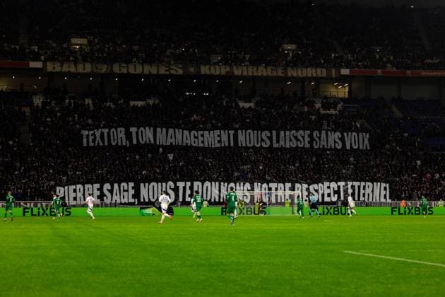 FOOTBALL : Olympique Lyonnais vs Ludogorets Razgrads - Europaligue - Groupama Stadium - Decines-Charpieu - 30 01 2025 message supporteurs Textor lors du match Olympique Lyonnais vs Ludogorests, UEFA Europa League, Groupama Stadium Ã Lyon, France LyonFrance  Copyright: xPaulinexFIGUETx xPSnewZx