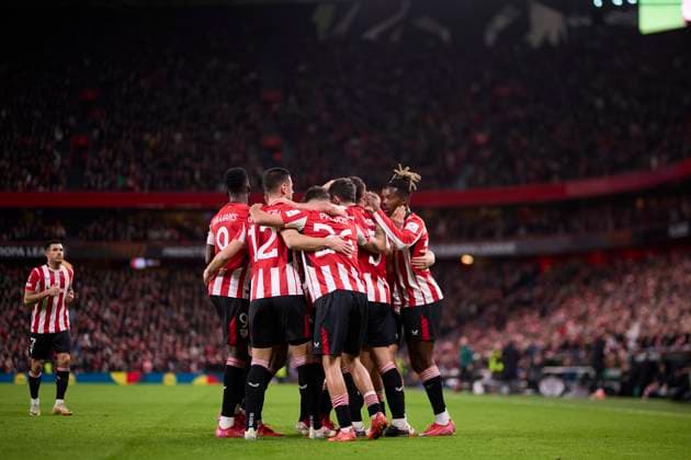 January 30, 2025, Bilbao, Vizcaya, SPAIN: Dani Vivian of Athletic Club celebrates after scoring goal which was later disallowed by VAR during the Europa League match between Athletic Club and and FC Viktoria Plzen at San Mames on January 30, 2025, in Bilbao, Spain. Bilbao SPAIN - ZUMAa181 20250130_zaa_a181_005 Copyright: xRicardoxLarreinax