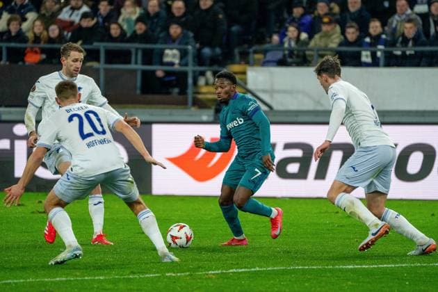 On the ball Francis Amuzu RSC Anderlecht, 07 RSC Anderlecht vs TSG 1899 Hoffenheim, Football, Europa League, Matchday 8, Season 2024 2025, 30 01 2025 RSC Anderlecht vs TSG 1899 Hoffenheim, Football, Europa League, Matchday 8, Season 2024 2025, 30 01 2025 Brussels Copyright: xEibner-Pressefoto JustinxDerondex EP_JDU