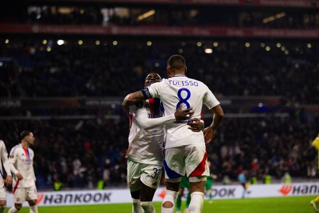FOOTBALL : Olympique Lyonnais vs Ludogorets Razgrads - Europaligue - Groupama Stadium - Decines-Charpieu - 30 01 2025 Corentin Tolisso (8 Olympique Lyonnais) Ernest Nuamah (37 Olympique Lyonnais) celebrent son but lors du match Olympique Lyonnais vs Ludogorests, UEFA Europa League, Groupama Stadium Ã Lyon, France LyonFrance  Copyright: xPaulinexFIGUETx xPSnewZx