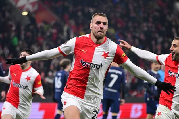 Tomas Chory (Slavia) celebrates a goal during the UEFA Europa League, last 8th round match SK Slavia Praha vs Malmo FF, in Prague, Czech Republic, on January 30, 2025. (CTKxPhoto VitxSimanek) CTKPhotoP2025013010660  CTKPhotoP2025013010660