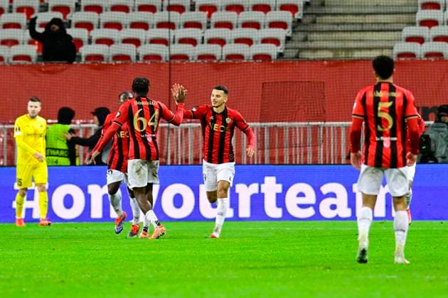 FOOTBALL : OGC Nice VS FK Bodo Glimt - UEFA Europa League - 30 01 2025 L OGC Nice recoit le FK Bodo Glimt Ã l Allianz Riviera dans le cadre de la huiteme journÃ e d UEFA Europa League. Joie OGCN but Badredine Bouanani (OGCN) NiceFrance  Copyright: xWilliamxCannarellax