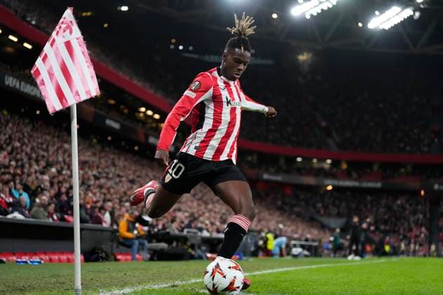 Athletic Club v FC Viktoria Plzen - UEFA Europa League 2024 25 League Phase MD8 Nico Williams left winger of Athletic Club and Spain during the UEFA Europa League 2024 25 League Phase MD8 match between Athletic Club and FC Viktoria Plzen at Estadio de San Mames on January 30, 2025 in Bilbao, Spain. Bilbao Spain  Copyright: xJosexBretonx originalFilename:bretonhernandez-athletic250130_nptCQ.jpg