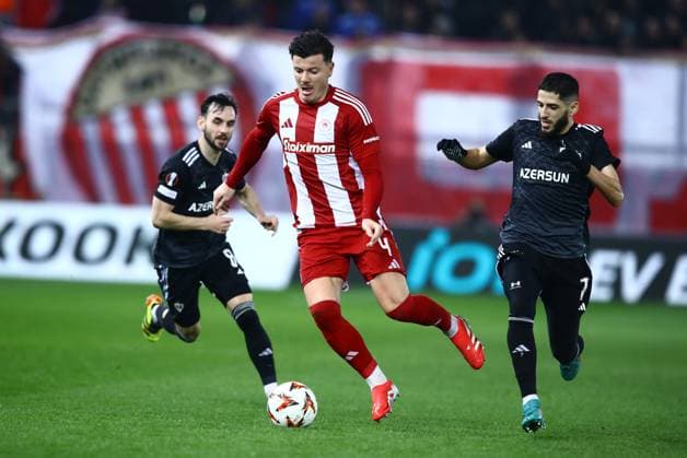 of Olympiacos in action against of Qarabag FK during the UEFA Europa League league phase matchdgy 8 soccer match between Olympiacos and Qarabag FK held at Stadium Georgios Karaiskakis in Piraeus, Greece, 30 January 2025. IMAGO ONE INCH PRODUCTIONS PIRAEUS Greece Copyright: xOnexInchxProductionsx 6449702