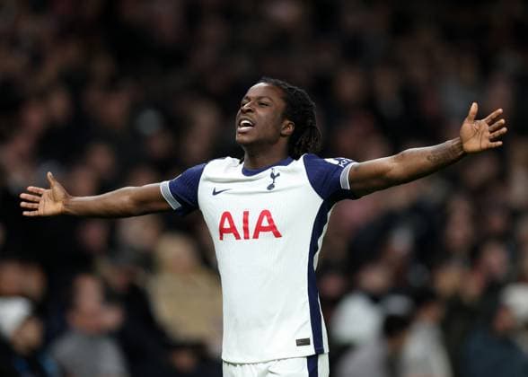 London, England, 30th January 2025. Oyindamola Ajayi of Tottenham Hotspur scoring and celerating his goal during the UEFA Europa League match at the Tottenham Hotspur Stadium, London. Picture credit should read: David Klein Sportimage EDITORIAL USE ONLY. No use with unauthorised audio, video, data, fixture lists, club league logos or live services. Online in-match use limited to 120 images, no video emulation. No use in betting, games or single club league player publications. SPI_037_DK_Tottenham_Elfsborg SPI-3644-0038