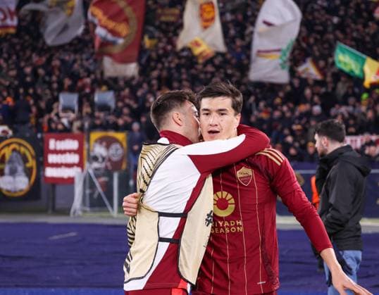 January 31, 2025, Roma, Lazio, ITALY: 30 01 2025 Rome, Stadio Olimpico, football match valid for UEFA Europa League 2024 24 between AS Roma vs Eintracht Frankfurt.In photo: goal the Eldor Shomurodov of Roma AS Roma ITALY - ZUMAs236 20250131_aap_s236_028 Copyright: xFabioxSassox