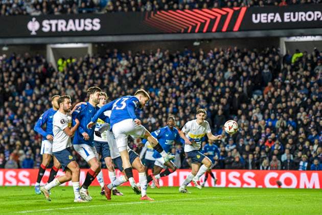 Rangers v Royale Union Saint-Gilloise UEFA Europa League Nicolas Raskin of Rangers headers the ball in for his sides first goal during the UEFA Europa League match at Ibrox Stadium, Glasgow UK Newspapers OUT Copyright: xJamiexJohnstonx FIL-21353-0060