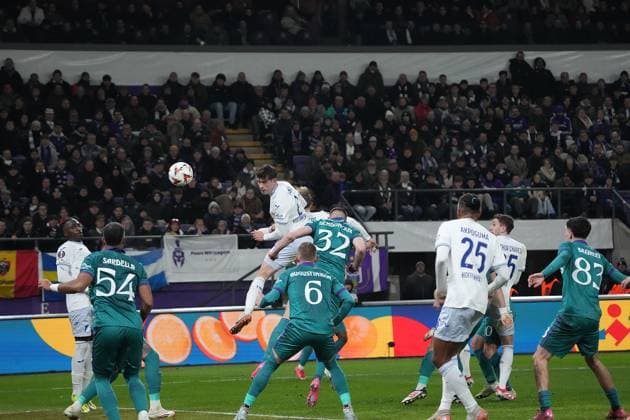 Europa League, RSC Anderlecht vs TSG 1899 Hoffenheim 30 01 2025, Lotto Park, Anderlecht, Europa League, RSC Anderlecht vs TSG 1899 Hoffenheim , pictured Robin Hranac Hoffenheim scores the goal to make it 1 1 nordphotoxGmbHx xBratic nph00250