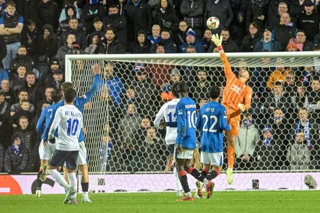 Rangers v Royale Union Saint-Gilloise UEFA Europa League Jack Butland of Rangers is beaten during the UEFA Europa League match at Ibrox Stadium, Glasgow UK Newspapers OUT Copyright: xJamiexJohnstonx FIL-21353-0097