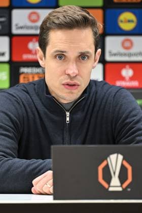 250130 RSC Anderlecht vs TSG Hoffenheim Head Coach David Hubert of Anderlecht pictured during the post match press conference, PK, Pressekonferenz after the league phase - matchday 8 game in the Uefa Europa League season 2024-2025 between Royal Sporting Club Anderlecht and TSG 1899 Hoffenheim from Germany on January 30 , 2025 in Anderlecht, Belgium. (Photo by David Catry Isosport) Anderlecht Belgium  Copyright: xDavidxCatryx 20250130DC2_2778