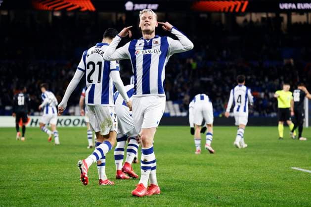 Sport Bilder des Tages Orri Oskarsson (Sociedad), JANUARY 30, 2025 - Football Soccer : UEFA Europa League match between Real Sociedad 2-0 PAOK Thessaloniki at Reale Arena in San Sebastian, Spain. Noxthirdxpartyxsales  (280124388)