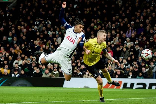 London, England, January 31 2025: Dane Scarlett (44 Tottenham Hotspur) scores a goal during the UEFA Europa League game between Tottenham Hotspur and IF Elfsborg at Tottenham Hotspur Stadium in London, England. (Pedro Porru SPP) Copyright: xPedroxPorrux xSPPx spp-en-PePoSp-4F8A2734_DxO-1