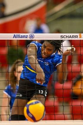 DVL Allianz MTV Stuttgart Dresdner SC 30 01 2025 DVL, Volleyball, 1 Bundesliga, Women, Season 2024 25, Allianz MTV Stuttgart in Blue , against Dresdner SC in White Red , Krystal Rivers, Copyright: xBEAUTIFULxSPORTS TomxBlochx