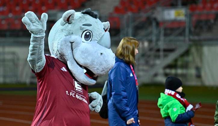 31 01 2025 Soccer Season 2024 2025 2 Soccer Bundesliga 20 Matchday 1 FC Nürnberg FCN Club SV Darmstadt 98 SVD Lilien Sportfoto Zink xwoxzix DFL regulations prohibit any use of photographs as image sequences and or quasi video only for editorial use Mascot rhino horn