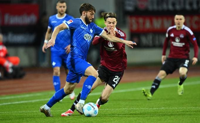 31 01 2025 Soccer Season 2024 2025 2 Soccer Bundesliga 20 Matchday 1 FC Nürnberg FCN Club SV Darmstadt 98 SVD Lilien Sportfoto Zink xwoxzix DFL regulations prohibit any use of photographs as image sequences and or quasi video only for editorial use Killian Corredor 34, SV Darmstadt 98 D98 SV98 Caspar Jander 20, 1 FC Nürnberg FCN