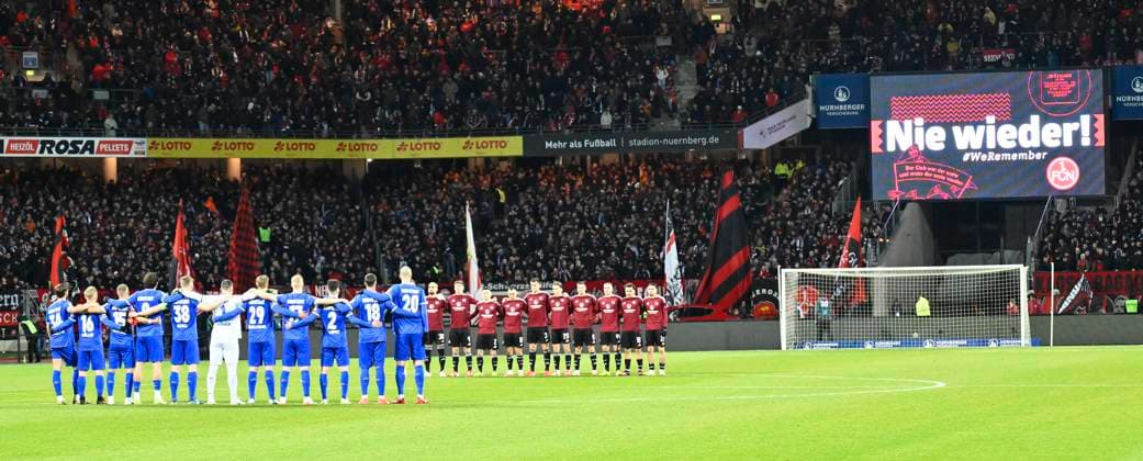 31 01 2025 Soccer Season 2024 2025 2 Soccer Bundesliga 20 Matchday 1 FC Nürnberg FCN Club SV Darmstadt 98 SVD Lilien Sportfoto Zink xwoxzix DFL regulations prohibit any use of photographs as image sequences and or quasi video only for editorial use Schweigeminute Gedenkminute Gedenken Schweigen Trauer Andenken