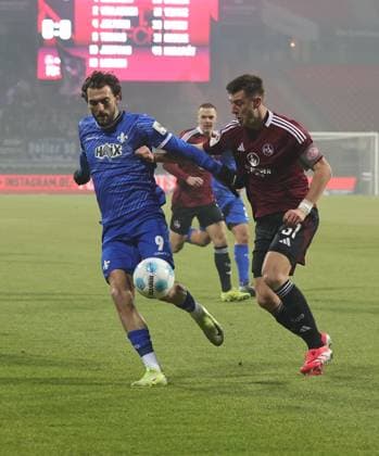 31 01 2025 Soccer Season 2024 2025 2 Soccer Bundesliga 20 Matchday 1 FC Nürnberg FCN Club SV Darmstadt 98 SVD Lilien Sportfoto Zink DaMa xdaxmax DFL regulations prohibit any use of photographs as image sequences and or quasi video only for editorial use Fraser Hornby 9, SV Darmstadt 98 D98 SV98 Robin Knoche 31, 1 FC Nürnberg FCN
