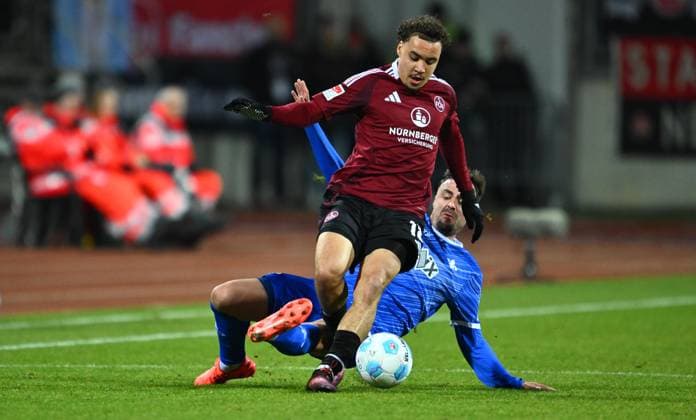 31 01 2025 Soccer Season 2024 2025 2 Soccer Bundesliga 20 Matchday 1 FC Nürnberg FCN Club SV Darmstadt 98 SVD Lilien Sportfoto Zink xwoxzix DFL regulations prohibit any use of photographs as image sequences and or quasi video only for editorial use Rafael Lubach 18, 1 FC Nürnberg FCN vo Philipp Förster 18, SV Darmstadt 98 D98 SV98