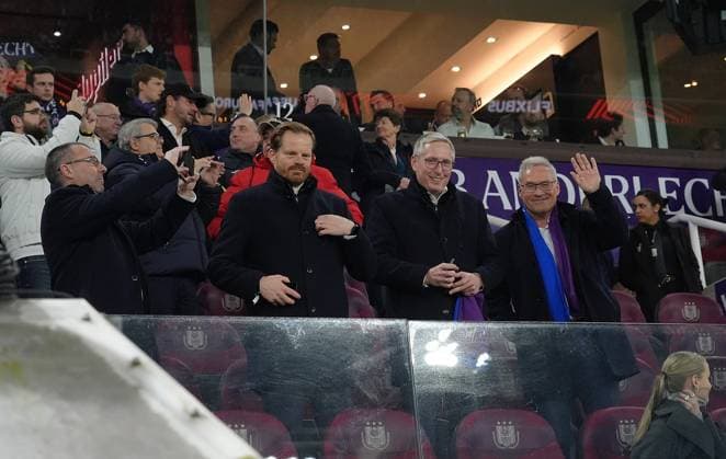 Europa League, RSC Anderlecht vs TSG 1899 Hoffenheim 30 01 2025, Lotto Park, Anderlecht, Europa League, RSC Anderlecht vs TSG 1899 Hoffenheim , in the picture President Jörg Albrecht Hoffenheim , Managing Director Finance Frank Briel Hoffenheim , Chairman Management Dr Markus Schütz Hoffenheim nordphotoxGmbHx xBratic nph00250