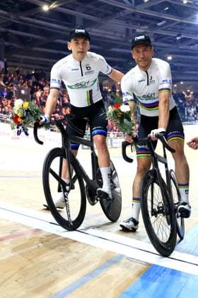 DEU, Sixdays Weekend 2025, 31 01 2025, Velodrom, Berlin, DEU, Sixdays Weekend 2025, in the picture Roger Kluge GER and Theo Reinhardt GER Photo Juergen Engler nordphoto GmbH nordphotoxGmbHx xEngler nph00076