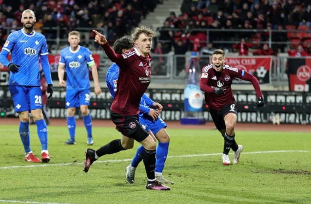 31 01 2025 Soccer Season 2024 2025 2 Soccer Bundesliga 20 Matchday 1 FC Nürnberg FCN Club SV Darmstadt 98 SVD Lilien Sportfoto Zink DaMa xdaxmax DFL regulations prohibit any use of photographs as image sequences and or quasi video only for editorial use Jubel Freude Torjubel nach Tor zum 1 0 Tim Drexler 5, 1 FC Nürnberg FCN jubelt freut sich Torschütze Tim Drexler 5, 1 FC Nürnberg FCN