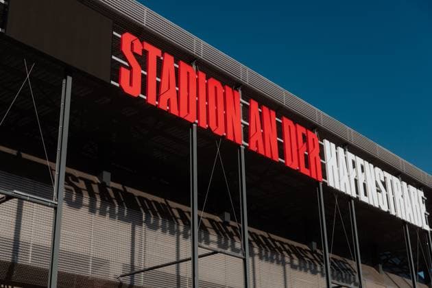 01 02 2025, Women, Soccer, 1 BL, Season 2024 2025, SGS Essen vs 1 FC Koeln Stadion an der Hafenstrasse, Lettering at Stadion Essen Stadion an der Hafenstrasse NRW Germany