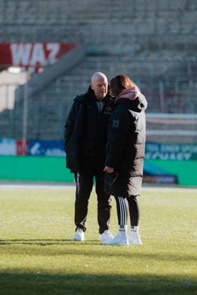 01 02 2025, Women, Soccer, 1 BL, Season 2024 2025, SGS Essen vs 1 FC Koeln Markus Hoegner coach of SGS Essen talks to an official, match cancellation Essen stadium at Hafenstrasse NRW Germany