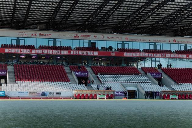 01 02 2025, Women, Football, 1 BL, Season 2024 2025, SGS Essen vs 1 FC Koeln Frozen pitch in front of empty stands, match cancellation Essen Stadion an der Hafenstrasse NRW Germany