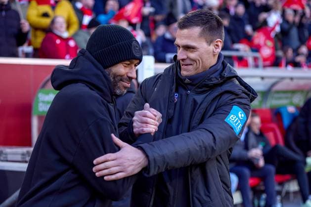 01 02 2025, Football, Fortuna Düsseldorf SSV Ulm 1846, 2 Fußball Bundesliga, 20 Matchday, Merkur Spiel Arena, Season 2024 2025 Head Coach Daniel Thioune Coach Fortuna Düsseldorf next to Ceftrainer Thomas Wörle SSV Ulm DFB regulations prohibit any use of photographs as image sequences and or quasi video Nordrhein Westfalen Germany