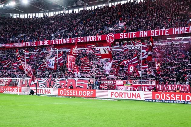 Sports, Football, 2 Bundesliga Season 2024 2025 20 Matchday Fortuna Düsseldorf SSV Ulm 1846 01 02 2025, MERKUR SPIEL ARENA Fans Fortuna Düsseldorf Düsseldorf MERKUR SPIEL ARENA North Rhine-Westphalia Germany