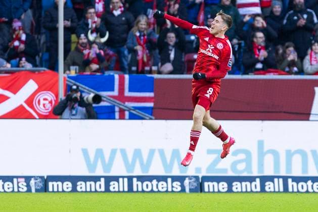 2 Bundesliga Fortuna Düsseldorf SSV Ulm 1846 Fussball, 01 02 2024 Isak Bergmann Johannesson Fortuna Düsseldorf, 8 cheers after his goal for 1 0 2 Bundesliga, Fortuna Düsseldorf SSV Ulm 1846 Fussball, 20 Spieltag, am 01 02 2024, Merkur Spiel Arena, Düsseldorf DFL regulations prohibit any use of photographs as image sequences and or quasi video Copyright: xBEAUTIFULxSPORTS Meuselx