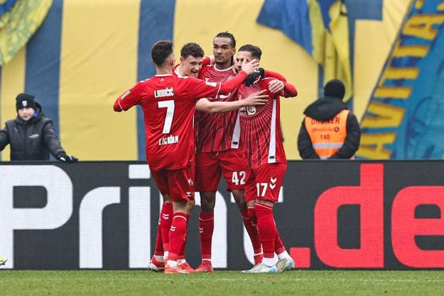 Goalscorer Damion Downs 1 FC Köln,42 scores for 1 2 2 Soccer Bundesliga Season 2024 2025 Eintracht Braunschweig vs 1 FC Köln at Eintracht Stadion in Braunschweig Action,Soccer,Man,Men,Germany,01 02 2025